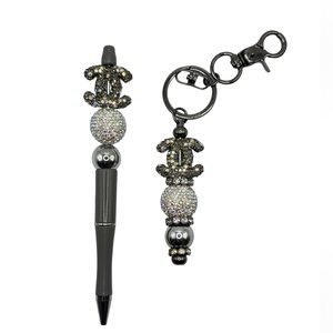 Rhinestone bead pen & keychain set CC